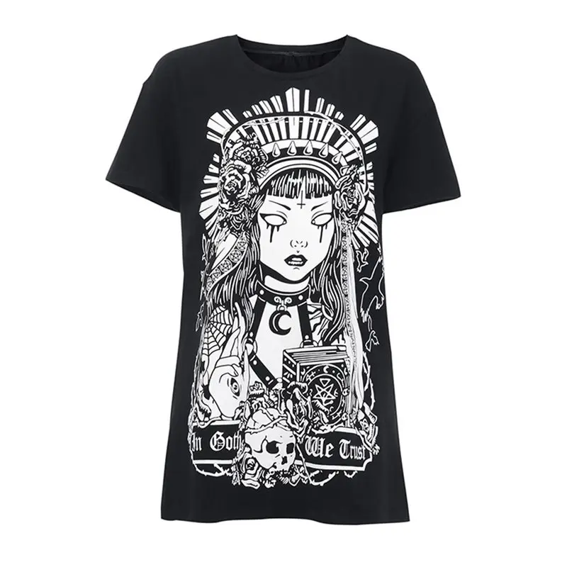Funny Tshirt Gothic Printed Harajuku Graphic T Shirts Women 2019 Punk Summer Tops Tees Fashion Streetwear Black Tee Shirt Girl | Женская