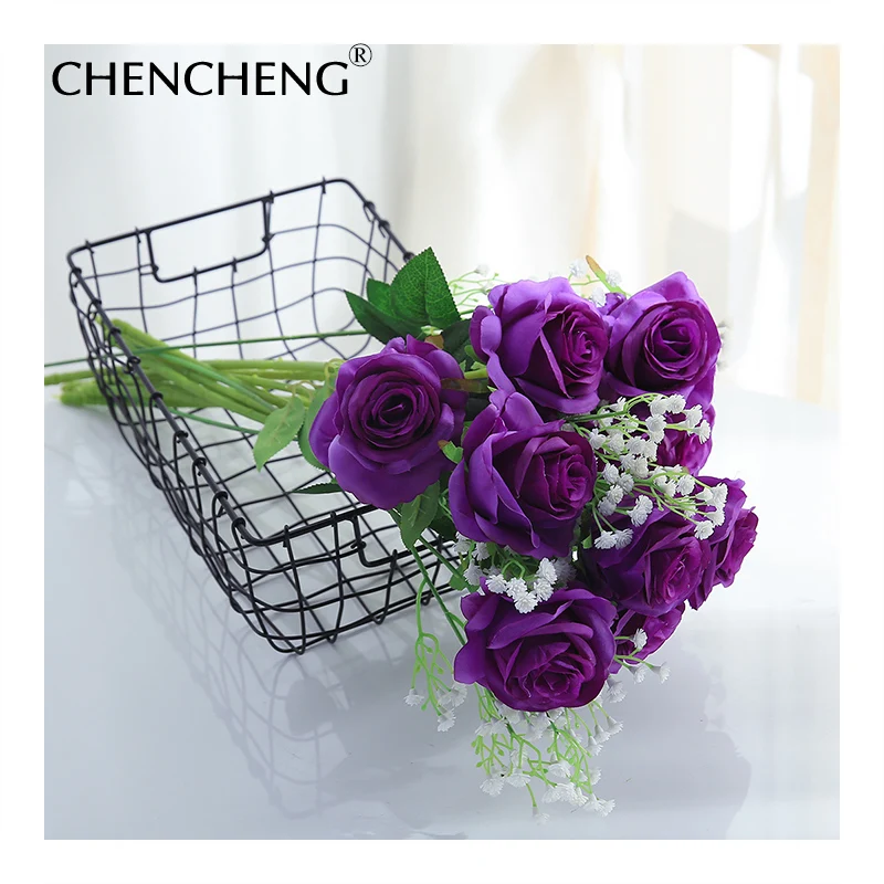 CHENCHENG, 48 см, 11 шт./лот, красные, фиолетовые искусственные цветы, искусственные цветы, роза, для свадьбы, Осеннее украшение, подарок на день Святого Валентина