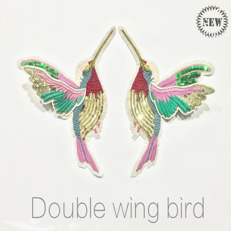 1 пара 3D с блестками пайетками Вышивка нашивка птицами аппликация шить на одежде