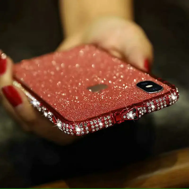 Чехол для iPhone 11 Pro Max 8 7 6S Plus блестящий чехол со стразами и рамкой бампер змеиным