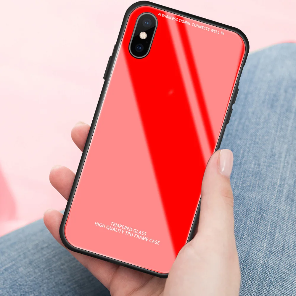 Роскошное однотонное закаленное стекло для iPhone XS XSMax XR I8 I8 Plus ударопрочный чехол для i6 i6s i6s Plus Coque
