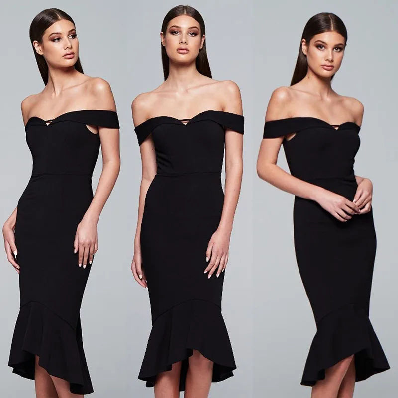 Женское вечернее платье Русалка INDRESSME облегающее до колен с открытыми плечами и