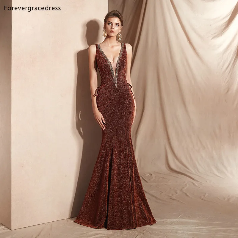 Платье-Русалочка Forevergracedress темно-красное вечернее платье с глубоким вырезом и