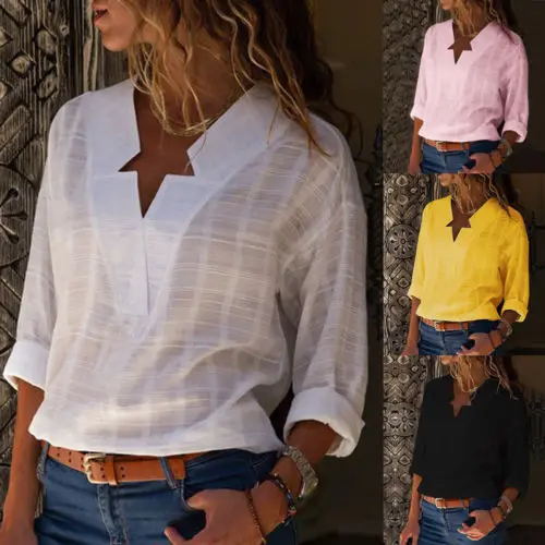 Fashion Womens Star V-Neck Blouse Tops 2018 New Casual Ladies Long Sleeve Loose Solid Color Shirt S-XL | Женская одежда