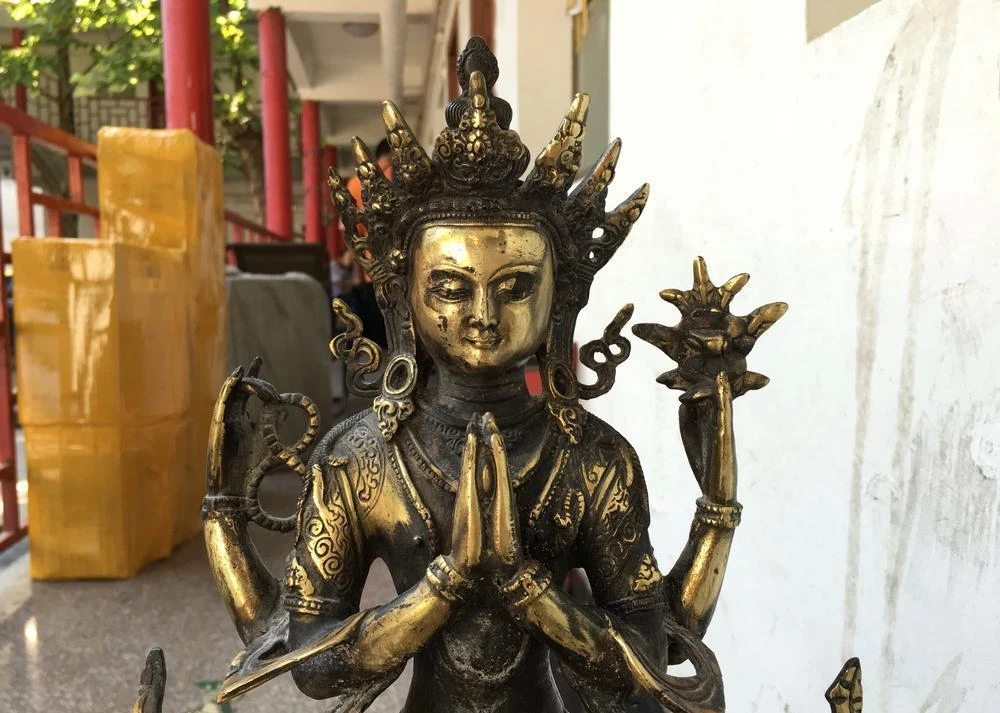 Бесплатная доставка Тибет буддизм медь Четыре руки Гуань-Гуань Инь Бодхисаттва