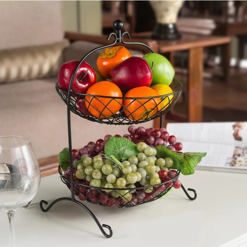 Креативная модная корзина для фруктов металлическая 2 ярусная тарелка в гостиную