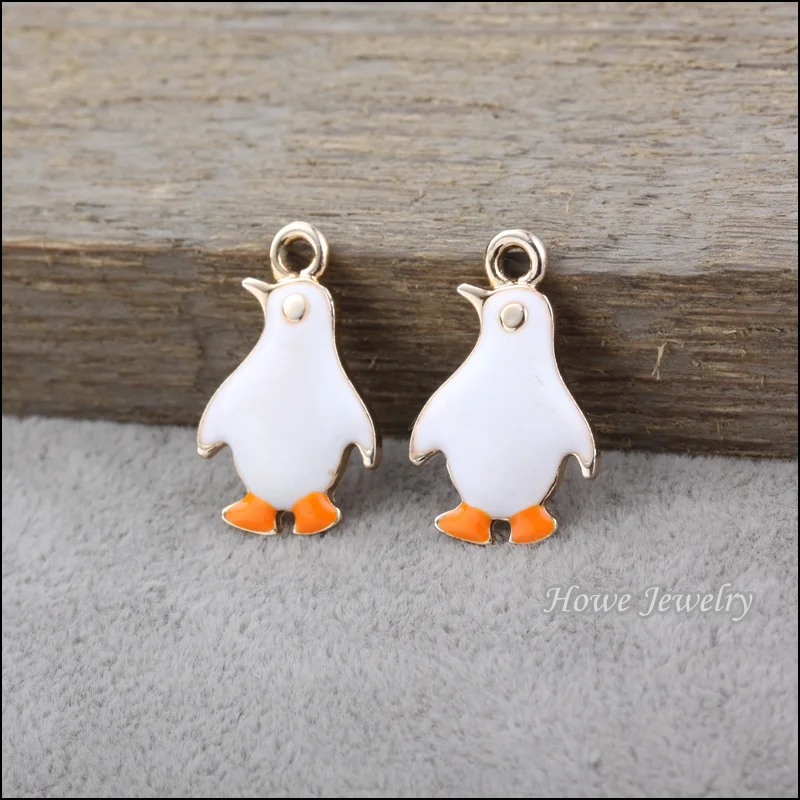 

50pcs UV gold plated white enamel floating charms Penguin pendant fit for necklaces & pendants jewelry findings 80122