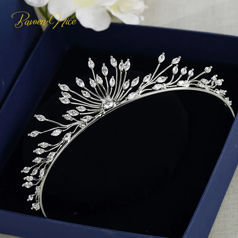 European Simple Leaves Zircon Bridal Hair Jewelry Crystal Bride Tiara Crowns Silver Wedding Accessories | Украшения и аксессуары