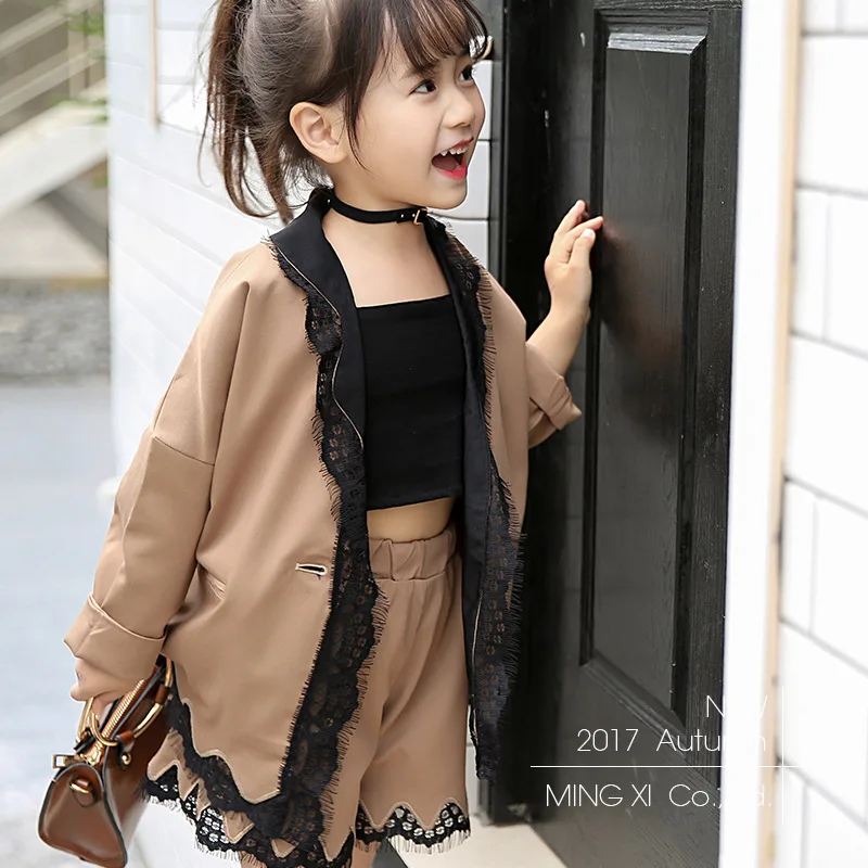 SexeMara/2018 детская одежда костюмы для девочек новая осенняя кружевная куртка с