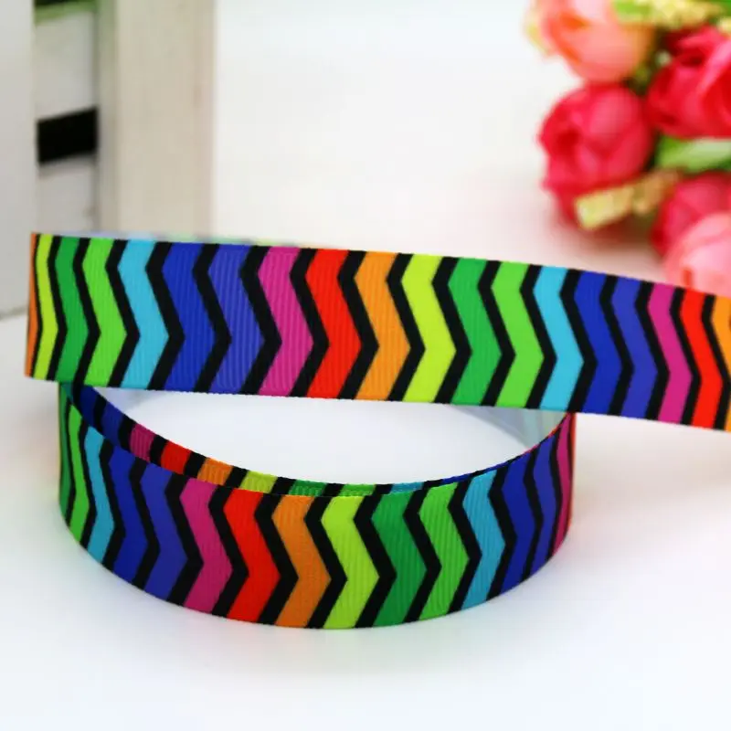 7/8 ''Бесплатная доставка Неоновые шеврон полосы в горошек grosgrain ленты