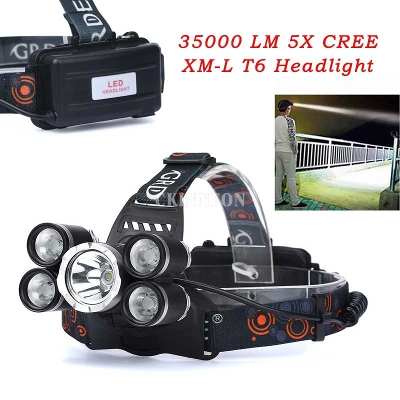 

DHL 20PCS 35000 LM 5X XM-L T6 LED Rechargeable Headlamp Headlight Travel Head Torch