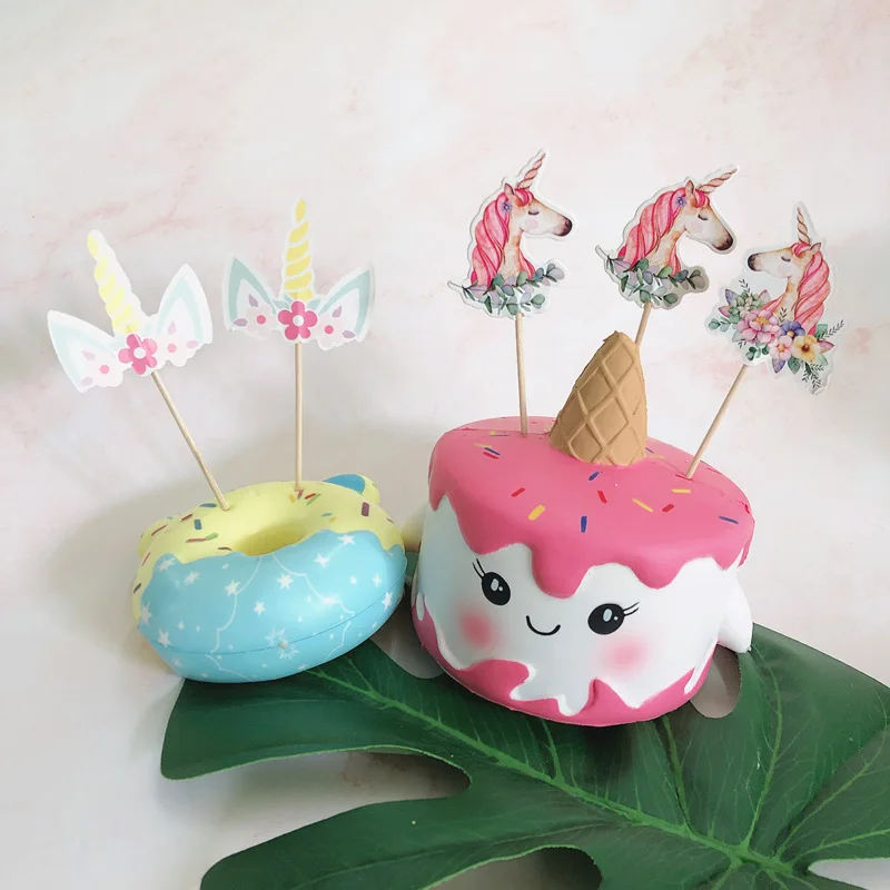 С Днем Рождения 24 шт. мультфильм Единорог Торт Топперы детские украшения для душа