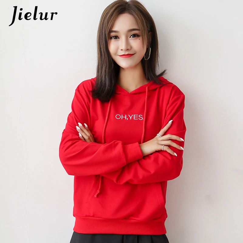 Jielur OH YES Kpop модная толстовка с капюшоном и надписью Harajuku пуловер карманами