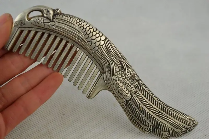 Китай Мяо серебра ручной работы Павлин Редкие Лаки гребень металла