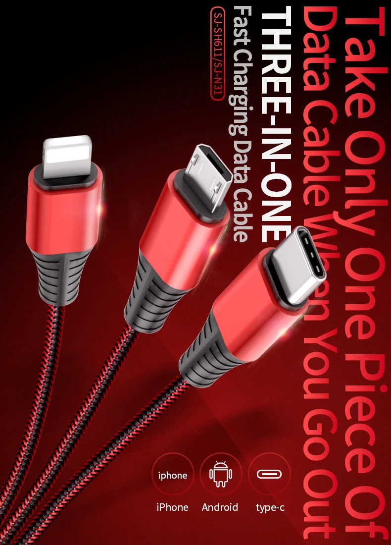 Скад три в одном USB кабель type C Micro USB кабель для samsung Xiaomi huawei LG, usb кабель для зарядки для iPhone X8 7 6 6S plus 5