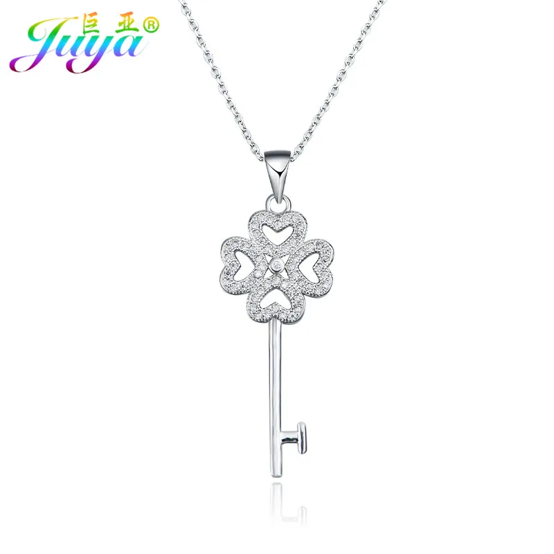 White Gold Necklace Ручной работы DIY материал для изготовления украшений роскошный цветок ключ кулон аксессуары для женщин Свадебный день рождения чокер колье изготовление - Окраска металла: White Gold Necklace