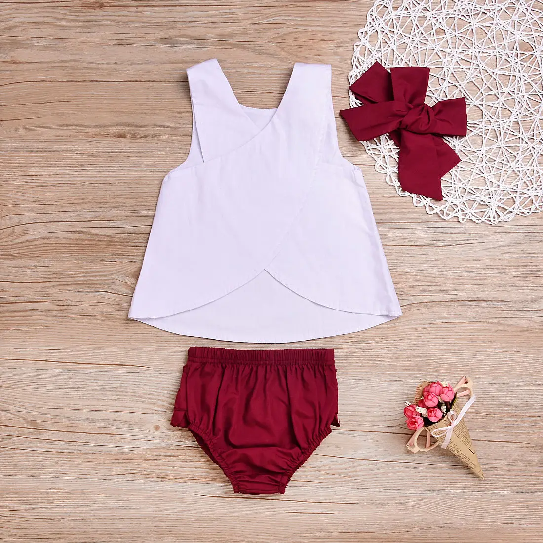 Комплект одежды для новорожденных 3 предмета топ + шорты повязка на голову | Мать и