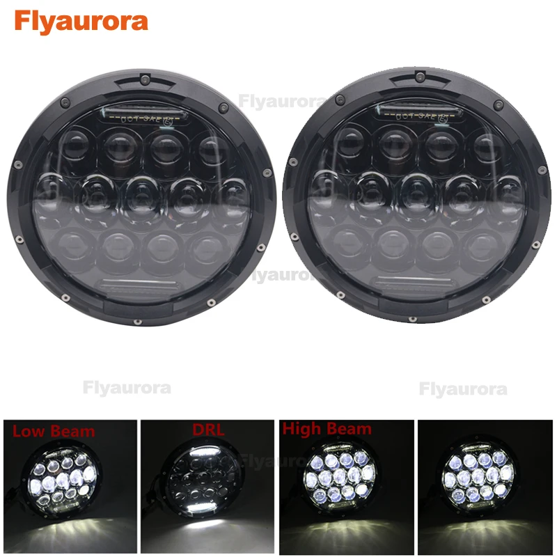 Flyaurora 7inch LED Headlight DRL Angle Eye Hi Low Turn Signal Driving Light Led Headlamp 12V for Jeep Wrangler Lada Niva | Автомобили и