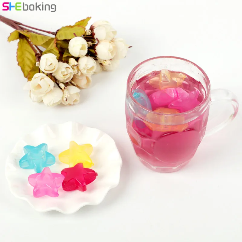 Shebaking 20pcs Star Shaped Ice Cubes Plastic Reusable Multicolour Ice Cream Tubs Mold Kitchen Bar Party Physical Cooling Tool