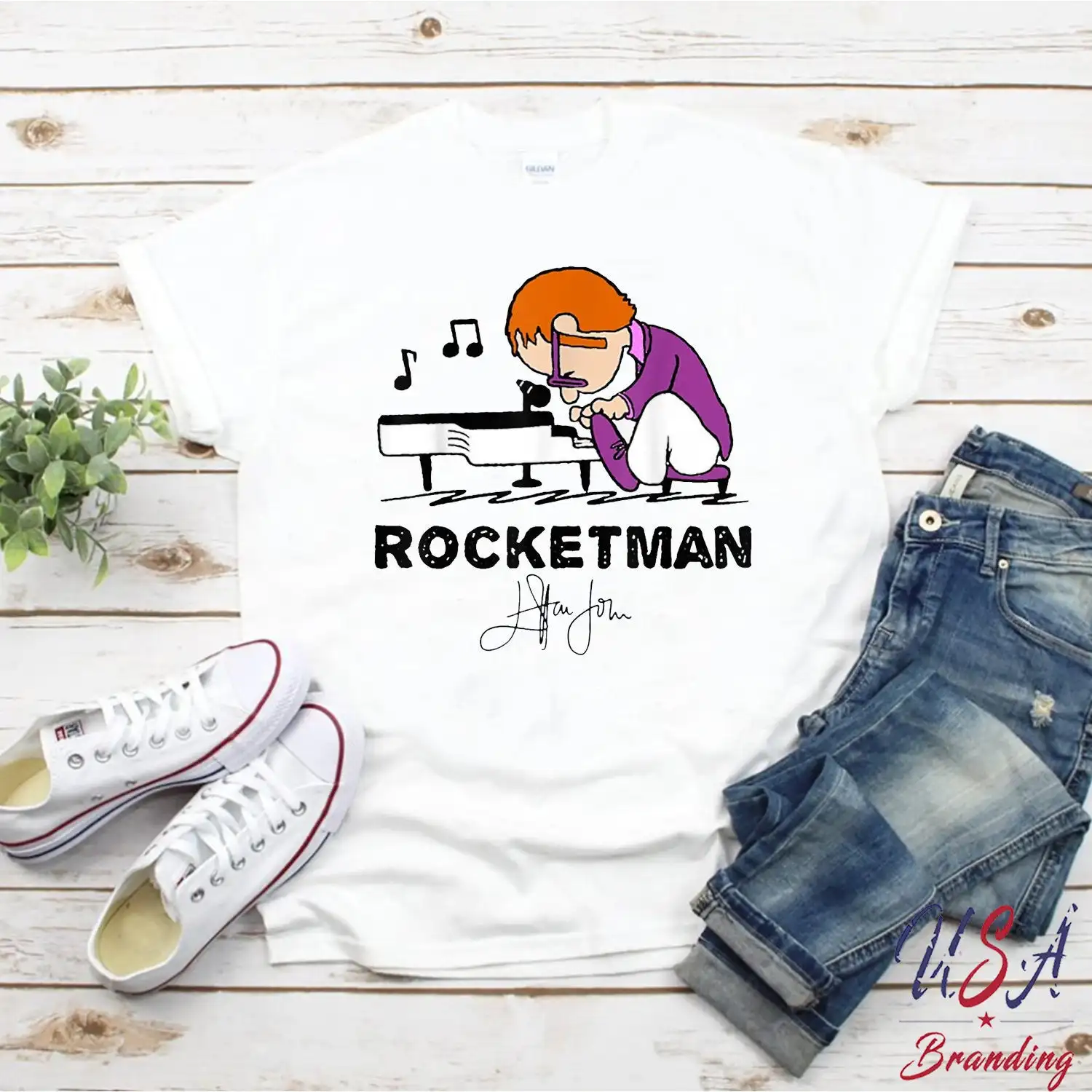 Забавные Rocketman игры Футболка с пианино музыка футболка Летние футболки из