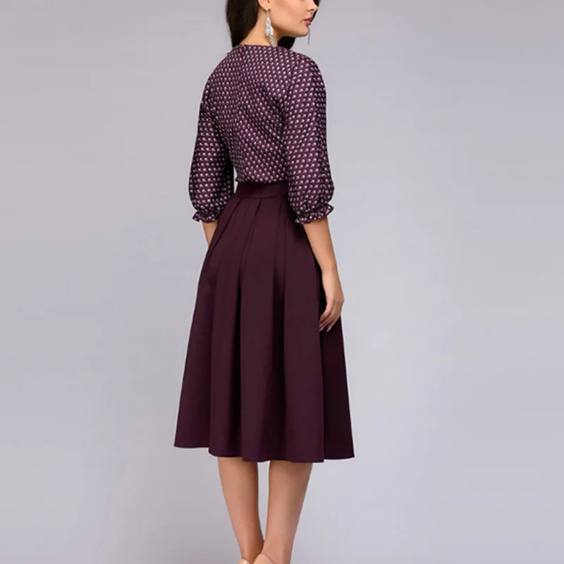 Новое Женское осеннее платье с круглым вырезом и рукавами 3/4 принтом высокой