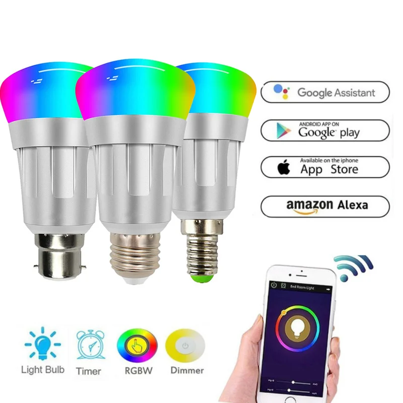 7 Вт E27/B22/E14 RGBW WiFi умный светильник лампы для Amazon Echo Alexa Google Home затемнения