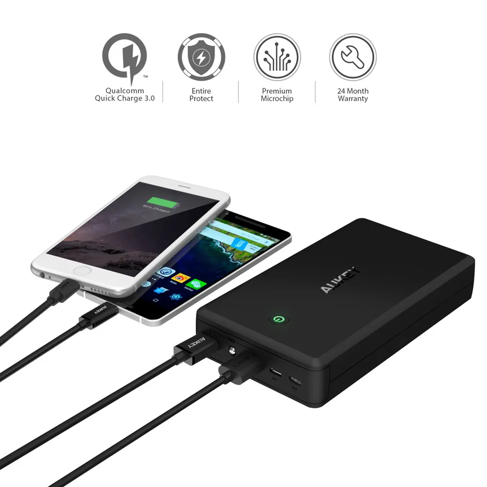 AUKEY Quick Charge Мобильные аккумуляторы 30000 мАч QC3.0 Портативный быстро Зарядное
