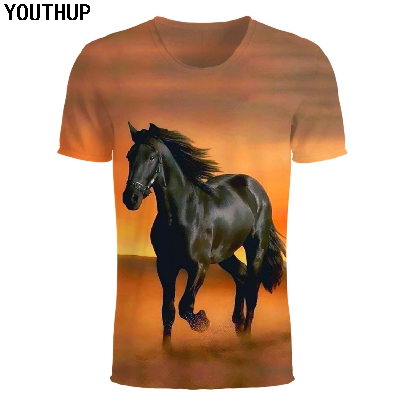 

Футболка YOUTHUP с принтом лошади, мужская мода лето с коротким рукавом 3D футболки Уникальный дизайн Мужская Женская 3d футболка