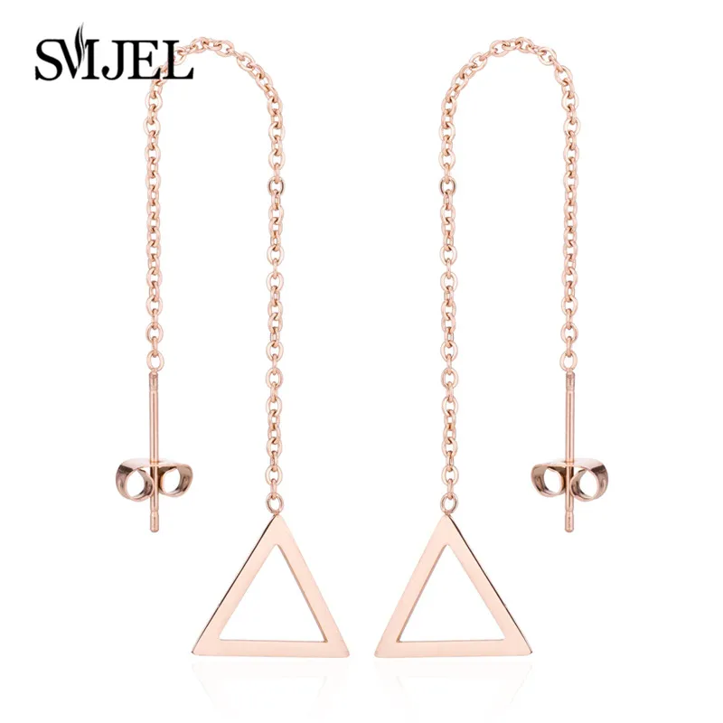 Rose GED168 SMJEL корейский, геометрической формы, висячие серьги для женщин, длинные серьги из стали, висячие серьги с кисточкой для девочек - Окраска металла: Rose GED168