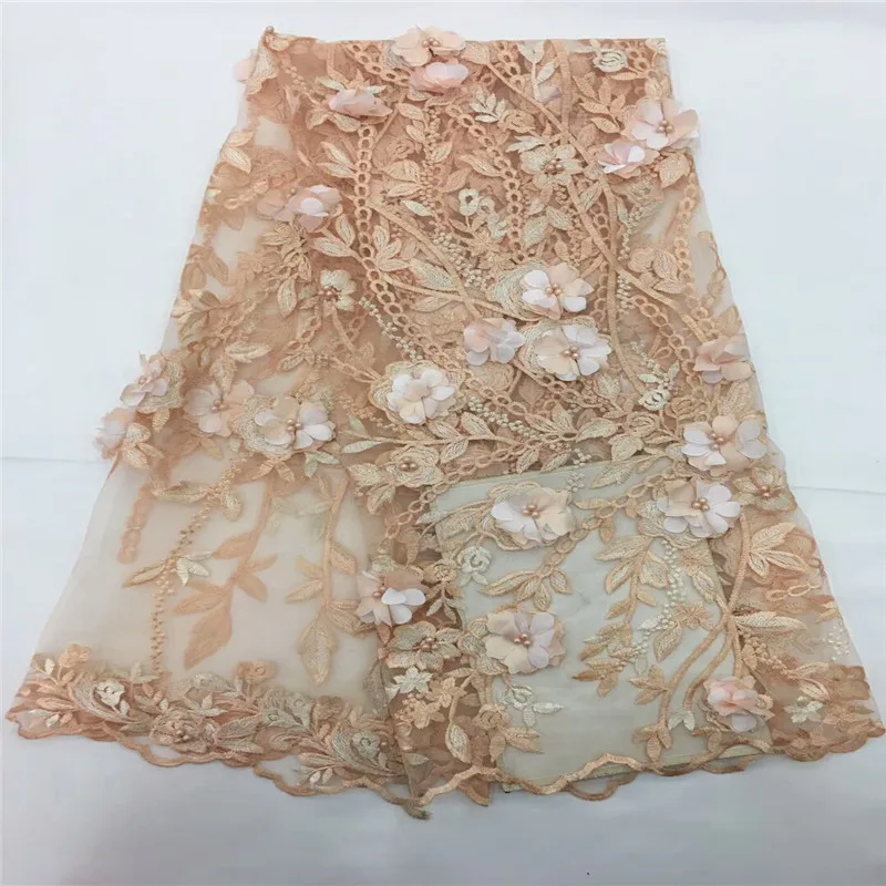 New arrival lovely with beads french tulle lace fabric 3d flower embroidery Soft African pretty applique rof-1147 | Дом и сад