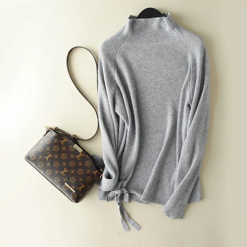light gray Smpevrg, осень, зима, новинка, женские свитера и пуловеры, длинный рукав, высокая горловина, теплый кашемировый свитер, Женский вязаный пуловер - Цвет: light gray