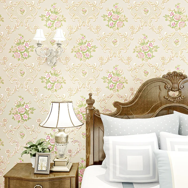 

beibehang wallpaper relief papel de parede Korean countryside large flower tea millet open living room full of shops wallpaper