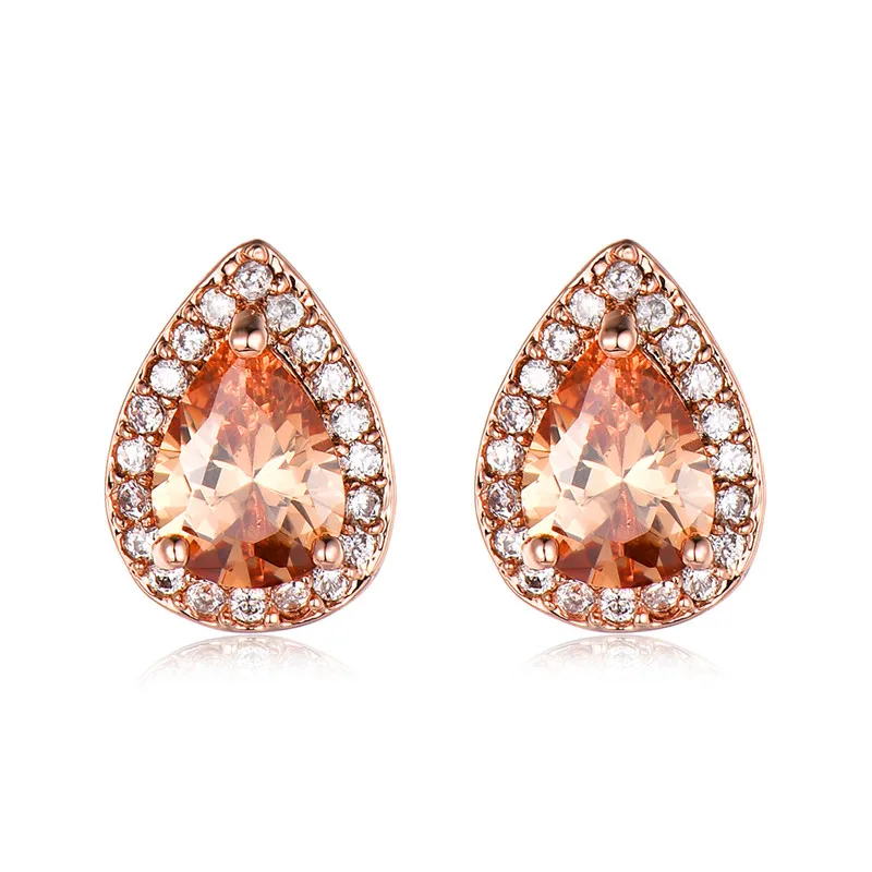 Rose Gold Champagne Серьги-гвоздики с австрийскими кристаллами в форме груши для женщин, 925 серебро, розовое золото, заполненные радугой, белые, синие, зеленые серьги с огненным опалом для женщин - Окраска металла: Rose Gold Champagne