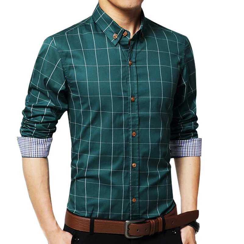 Новинка 2017 осенние Рубашки Мужская модная брендовая одежда приталенная рубашка