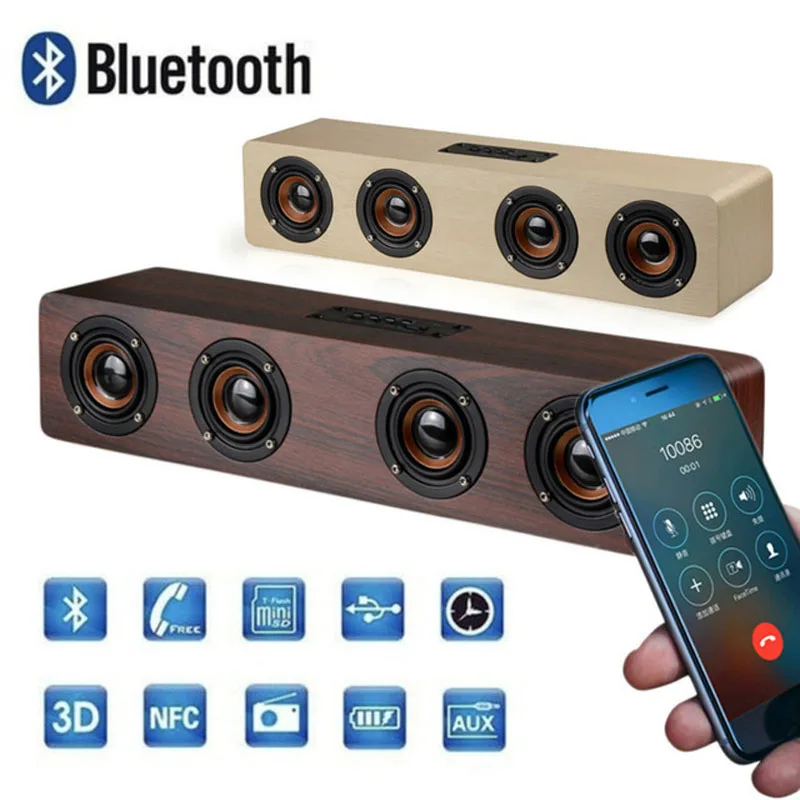 W8 деревянный Динамик 20 Вт Беспроводной Bluetooth Колонка Саундбар сабвуфер компьютер