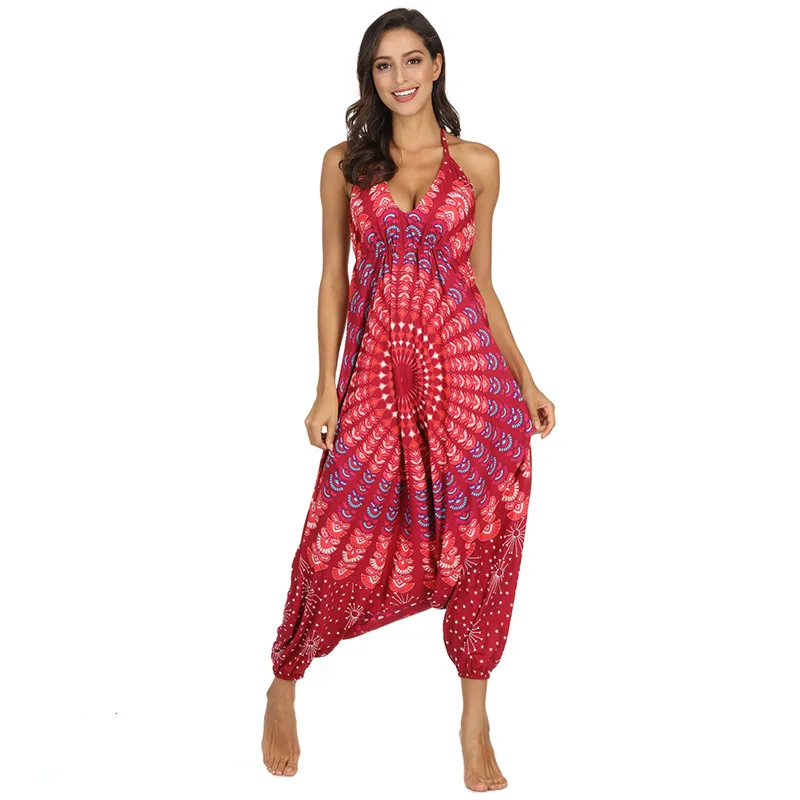 Fashion Loose V-Neck Cotton Overalls For Women Summer Bohemia Sleeveless Long Jumpsuit Romper Large Size 72#45 | Женская одежда