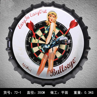 

Free Shipping! American Vintage Style Darts & Lady Casino Metal Tin Signs Wall Plaque Decoration Bottle Cap Shape Bar Pub Decor