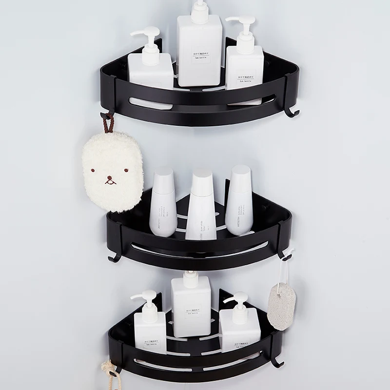 Black 3 PC Полка для ванной комнаты, полка для душа, держатель для шампуня, угловая полка для ванной, настенная черная алюминиевая кухонная Подставка для хранения - Цвет: Black 3 PC
