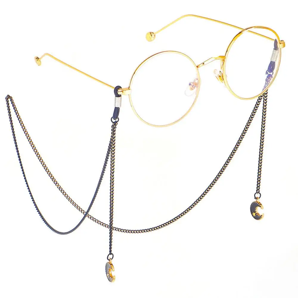 

Fashion Simple Black Star Moon Pendant Eyewear Chain Sunglasses Glasses Chains Rope Neck Strap Lanyards