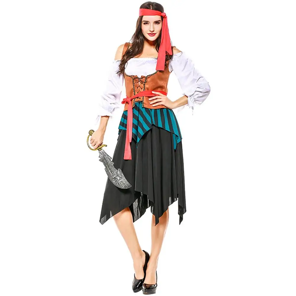 Производительность Театральный Костюм в полоску Pirate экипажа Хэллоуин для