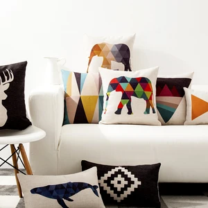 Nordic в виде геометрических фигур слон Подушка с оленем Геометрическая черная наволочка дома декоративные офисный диван-Наволочка на подушку