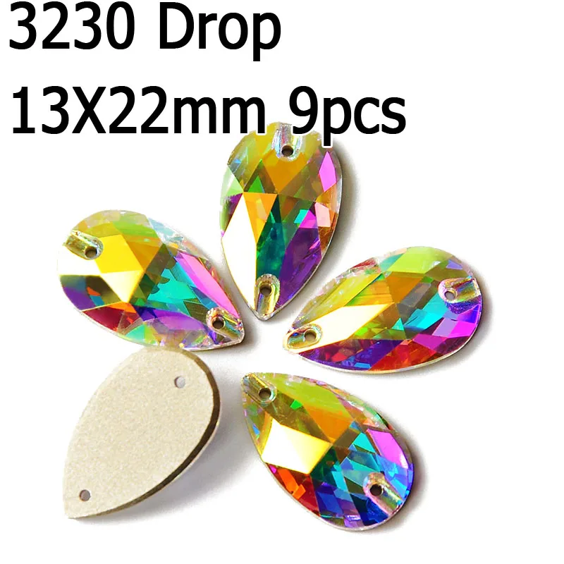 Drop 13x22mm 9pcs Кристалл AB пришить стразы различные Стразы радужные бусины Стразы для шитья ювелирных изделий платье гимнастика украшения одежды - Цвет: Drop 13x22mm 9pcs
