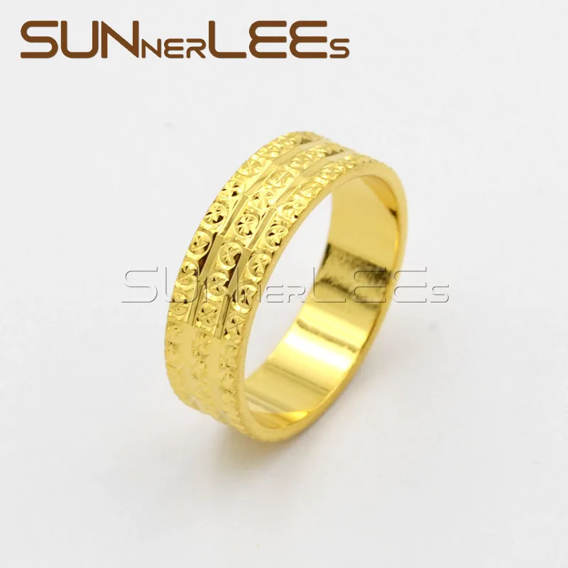 

SUNNERLEES New Fashion Jewelry Mens Womens Lover's Wedding Gift Stars Pattern Frosted Gold-Color Rings R57 Y