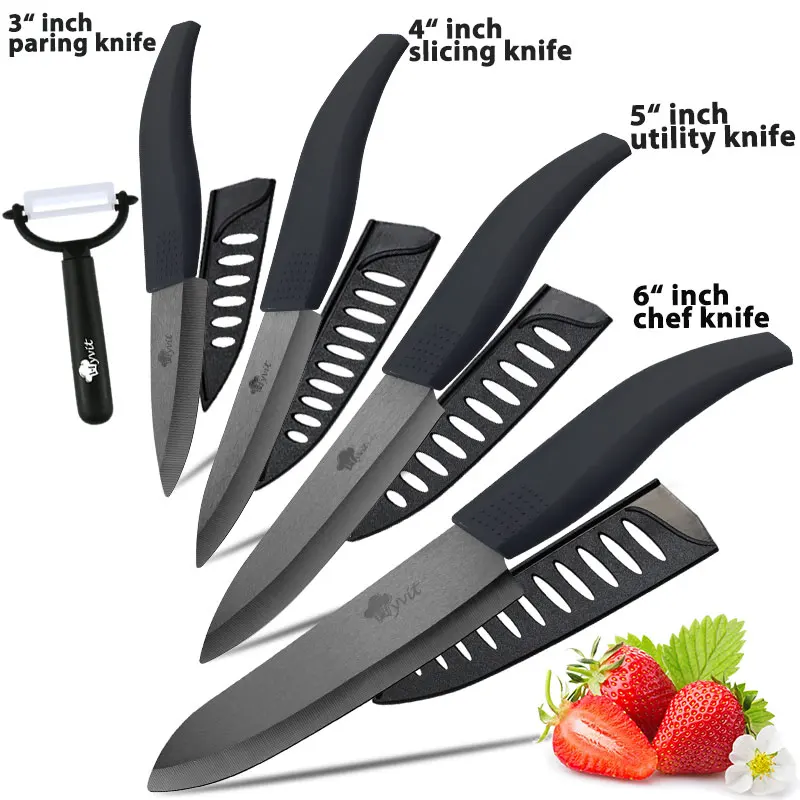 3456 INCH BLACK Керамический кухонный нож 3, 4, 5, 6 дюймов, нож шеф-повара, овощерезка, набор керамических ножей, Овощечистка, черное лезвие из циркония, нож для приготовления мяса - Цвет: 3456 INCH BLACK