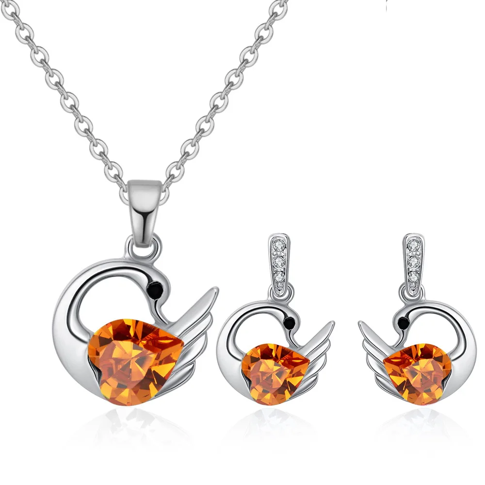 BAFFIN оригинальные кристаллы от Swarovski Классический ювелирный комплект с лебедями наборы Подвески Ожерелье Висячие серьги для женщин Серебряный цвет Joyas - Окраска металла: Topaz