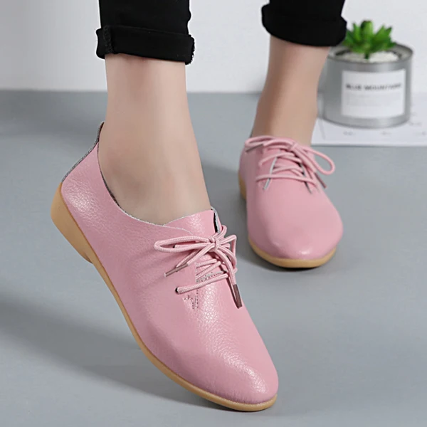 Pink Весенние туфли-оксфорды; модная женская обувь на плоской подошве; повседневные Мокасины на шнуровке; лоферы; женская обувь; zapatos mujer; большие размеры - Цвет: Pink