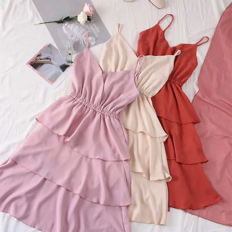 Новинка лета 2019 милое женское Смешанное платье с V-образным вырезом