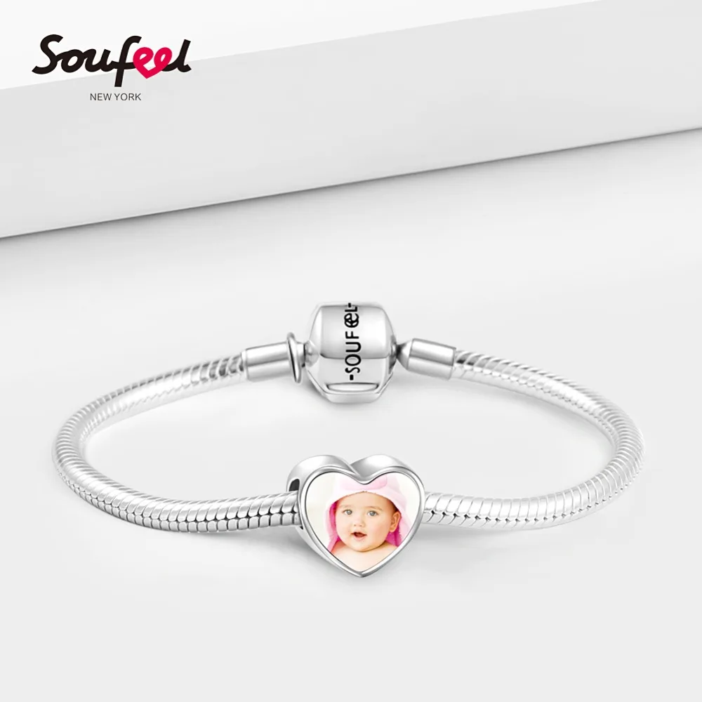 SOUFEEL Photo Charm Silver Footprint Heart Private Custom Baby Pictures Memory Gifts Fashion Jewelry | Украшения и аксессуары