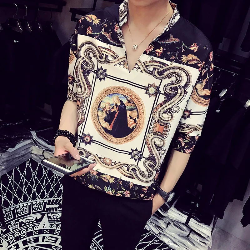 Рубашка мужская летняя с коротким рукавом и V образным вырезом|Повседневные