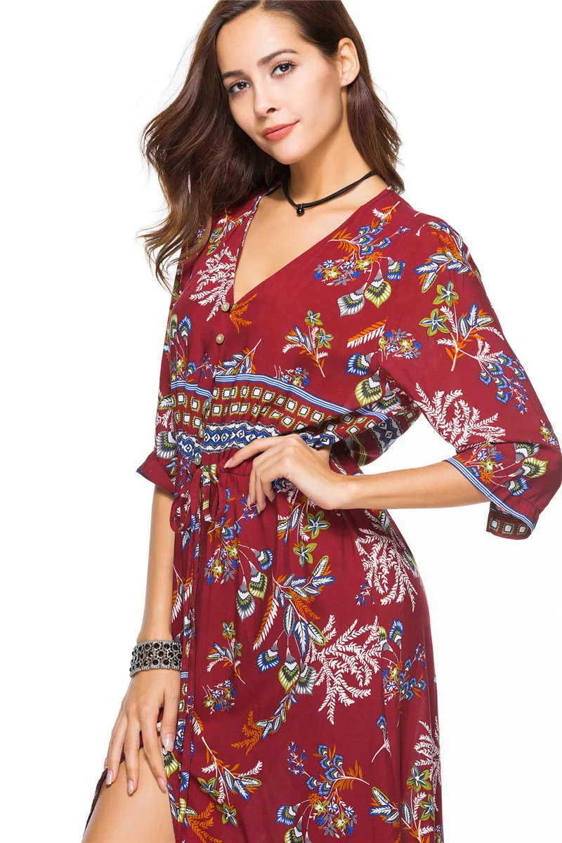 Boho длинное пляжное платье, летнее женское платье-туника на пуговицах, платье с разрезом спереди, купальный костюм, накидка, купальник, юбка, халат De Plage A52